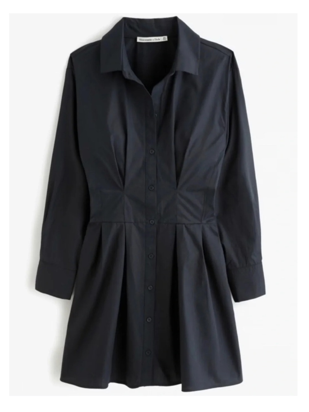 Abercrombie & Fitch Poplin Black Shirt Dress with Tailored Pleats